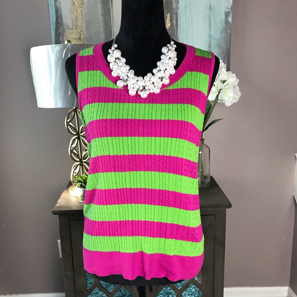 TALBOTS Pink/Green Sweater Vest Size L